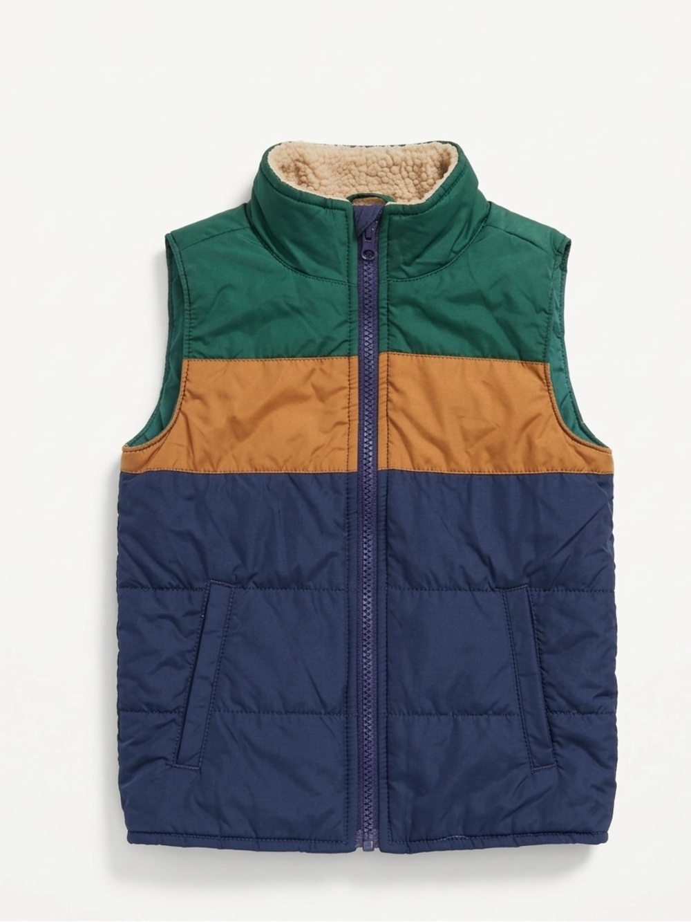 Carter's Toddler 3T Colorblock Sherpa-Lined Puffer Vest 90s Green Orange Blue